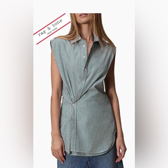 rag & bone Tops - NWT Rag & Bone Indiana asymmetrical sleeveless Pinstripe button up Top Size M